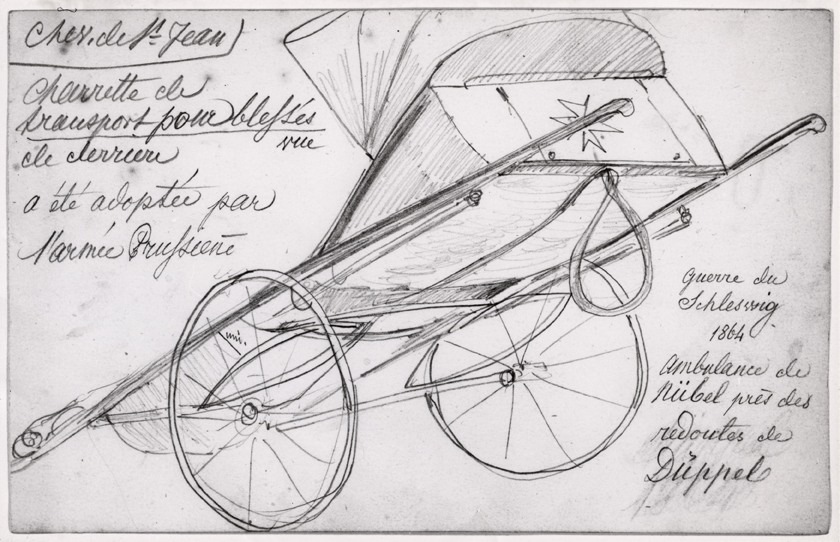 Diese preußische Rädertrage skizzierte Louis Appia 1864 bei seinem Einsatz als Delegierter des Internationalen Komitees im Deutsch-Dänischen Krieg (IKRK)