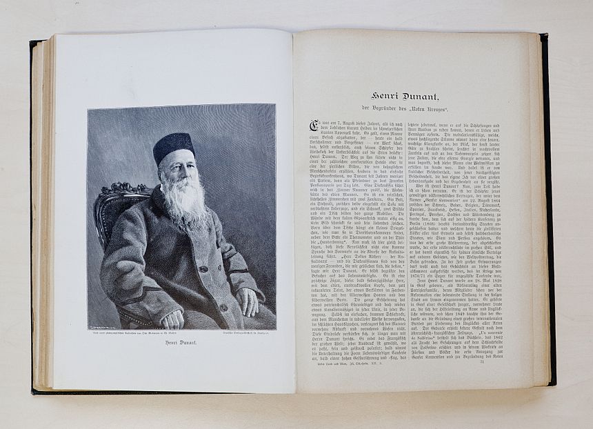 Die illustrierte Wochenzeitschrift "Über Land und Meer" erschien von 1858 bis 1923 in Stuttgart. Sie leitete die späte Wiederentdeckung Henry Dunants ein, Rotkreuz-Museum Luckenwalde
