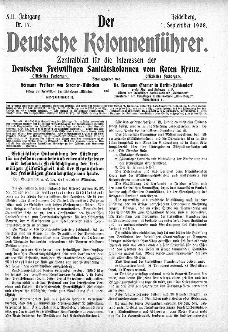 „Der Deutsche Kolonnenführer“ war von 1897 an das Fachblatt der Sanitätskolonnen (DRK)