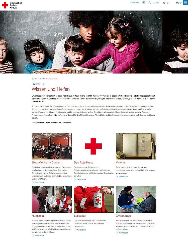 Die Microsite &quot;Wissen und Helfen&quot; zeigt, wie aus der Idee eines Einzelnen die größte humanitäre Bewegung der Welt werden konnte.  